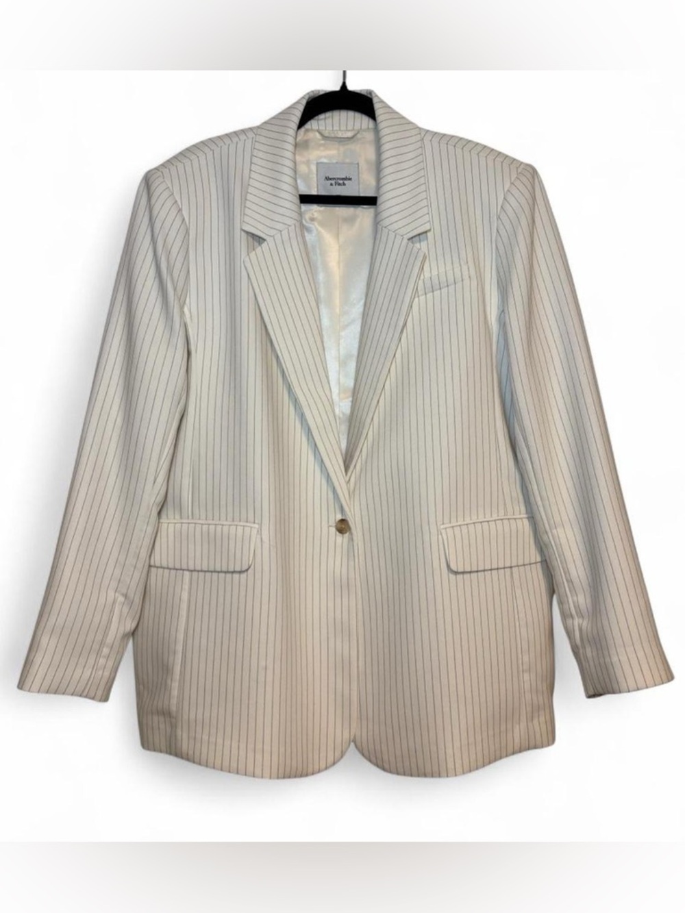 Abercrombie & Fitch White/Navy Pinstripe Single-Button Blazer